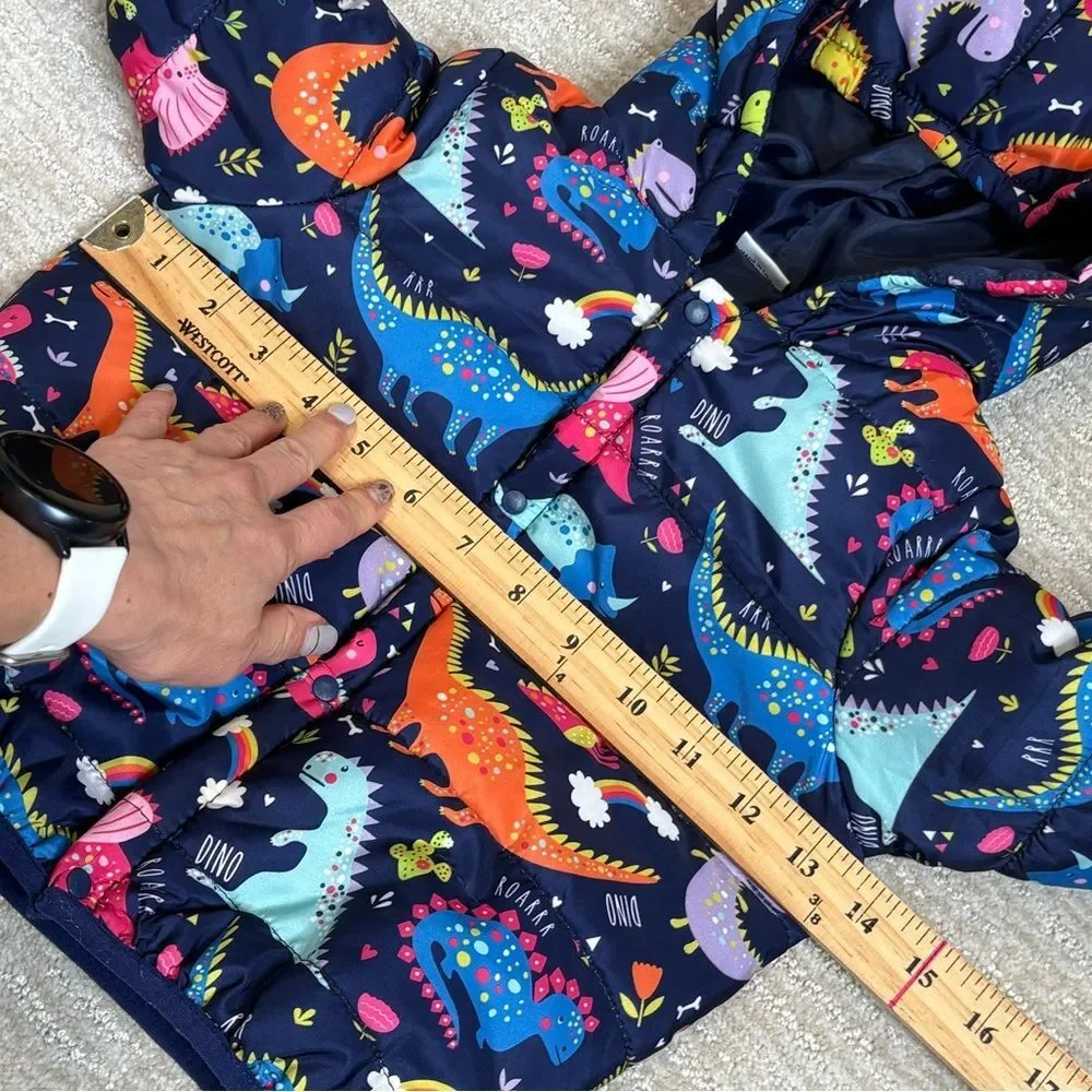 Patpat Dinosaur Rainbow Print Puffer Jacket Kids Size 3 Years Hooded Ears Unisex